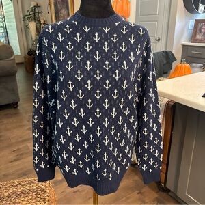 Crown & Ivy Navy and White Anchor Crewneck Sweater